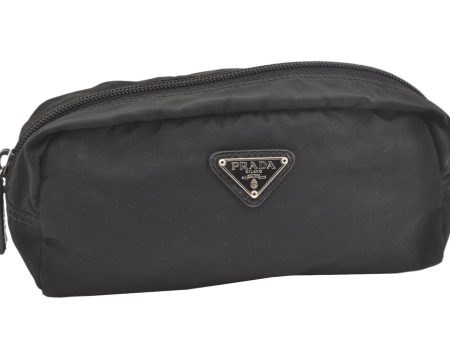 Authentic PRADA Vintage Nylon Tessuto Leather Pouch Purse Black 2397K Hot on Sale