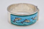 Authentic HERMES Email GM Bangle Dolphin Motif Silver Blue 1763K Discount